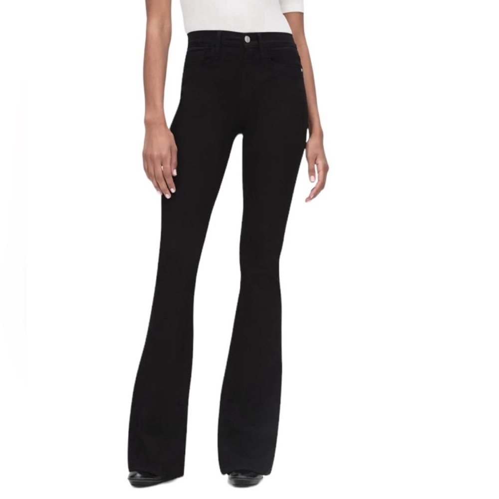 NWOT FRAME Le High Flare Denim Jeans in Black Film Noir Size 25